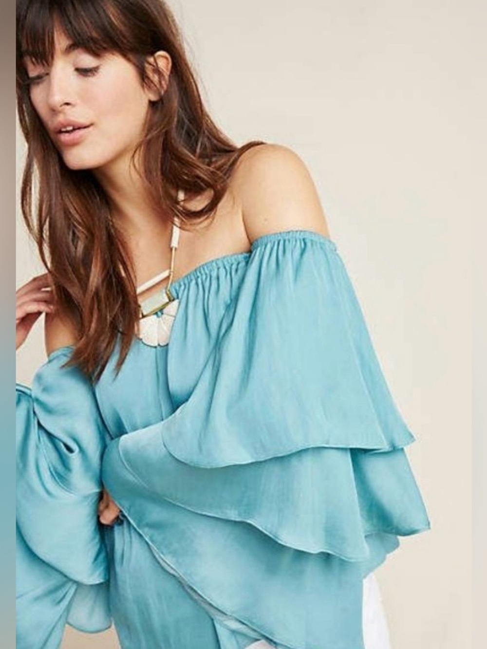 Anthropologie Dolan Julia Small Off the Shoulder Tiered Turquoise Top